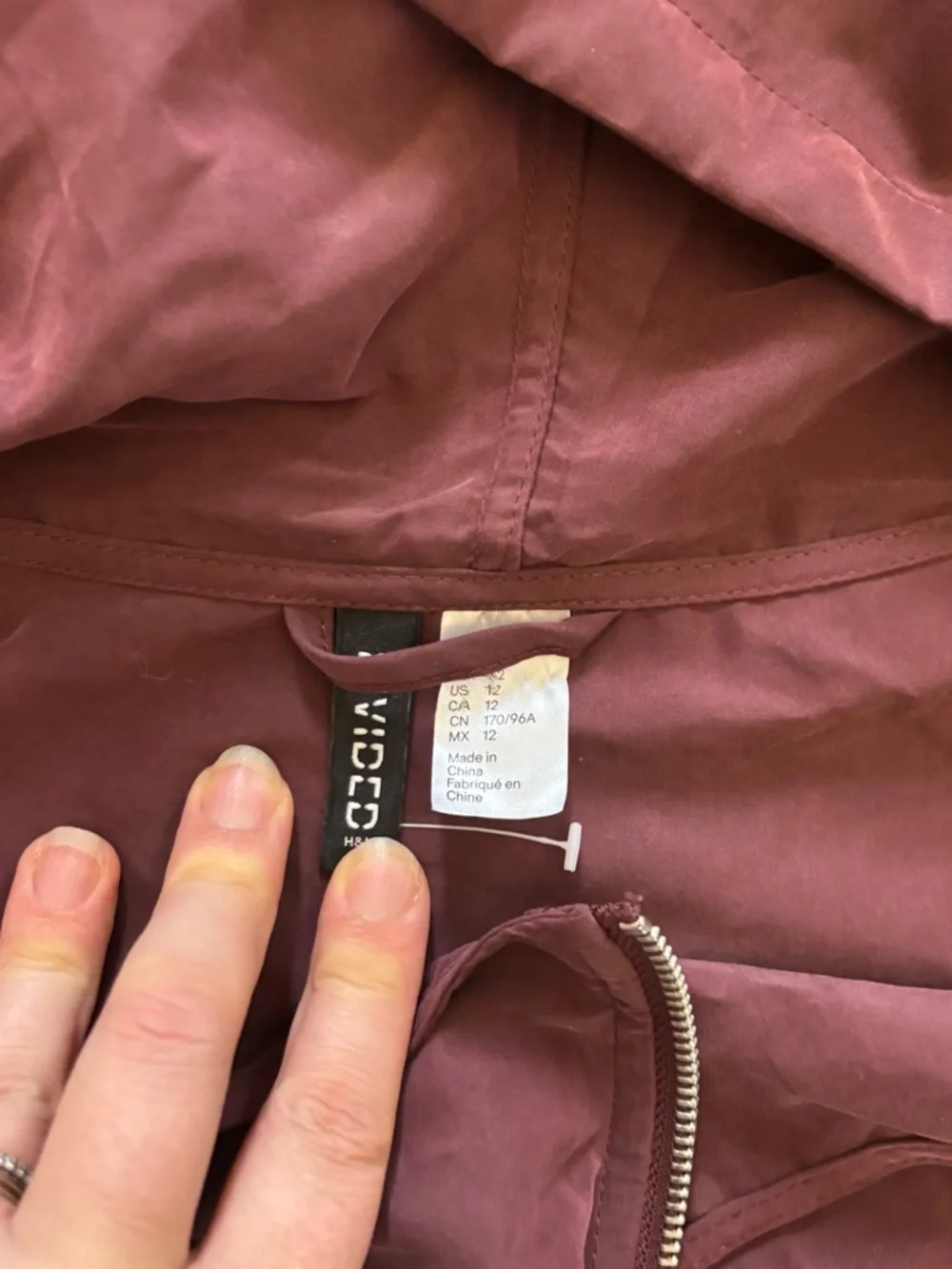 H&M Lightweight Burgundy Maroon Jacket Hooded Anorak Coat Size 12